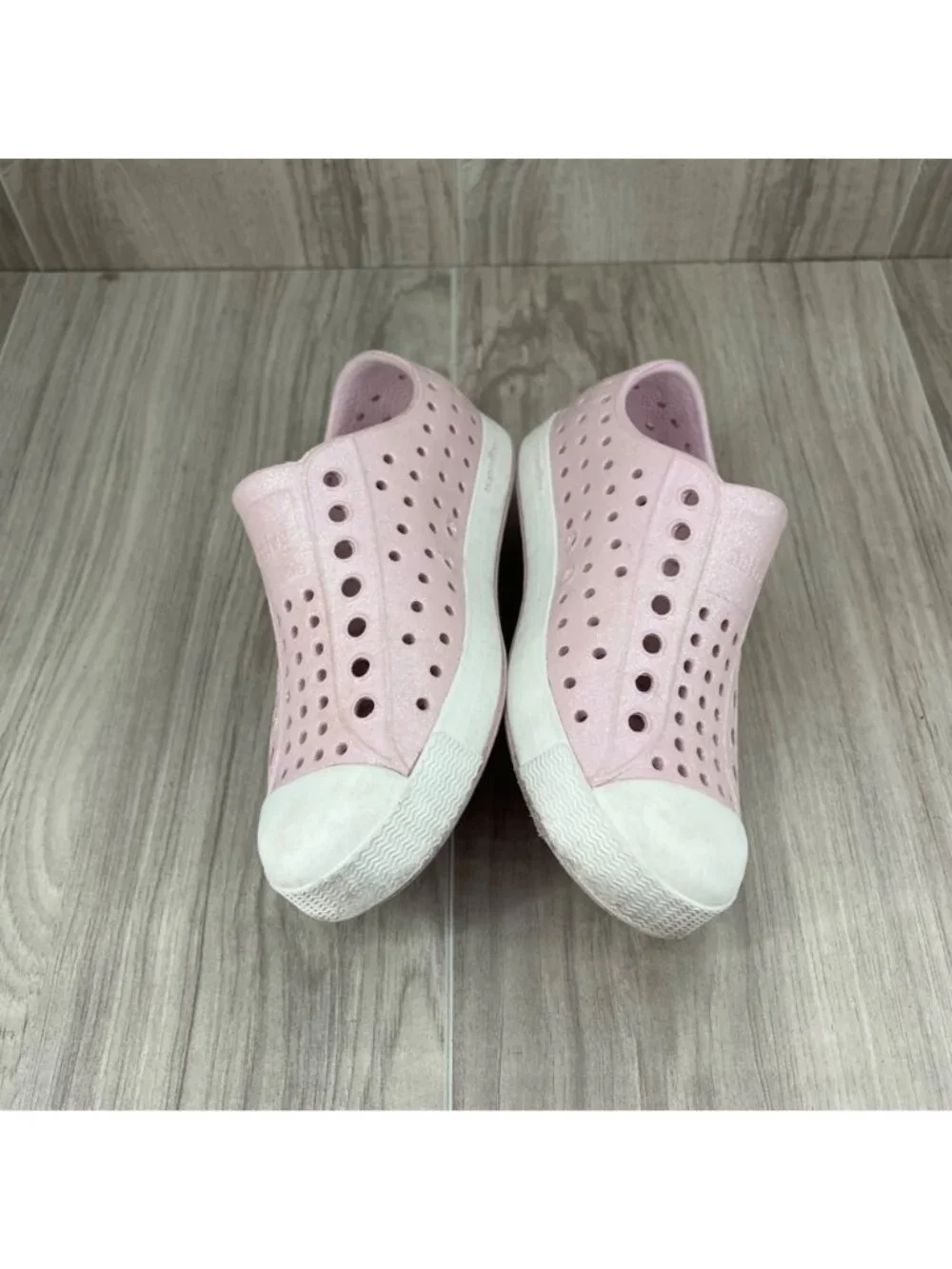 Native Jefferson Shoes Kids Toddler 11 Bio Bling Pink Glitter Slip On Waterproof